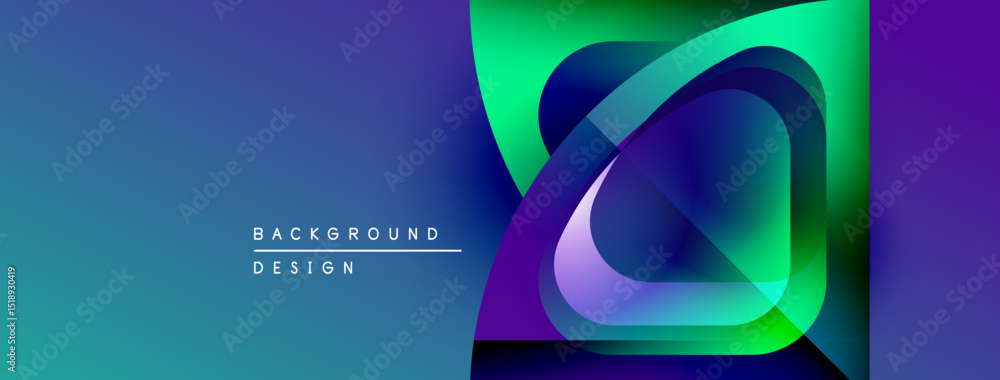 Poster abstract background design features vibrant overlapping layers. blue, green, purple hues create dyna
