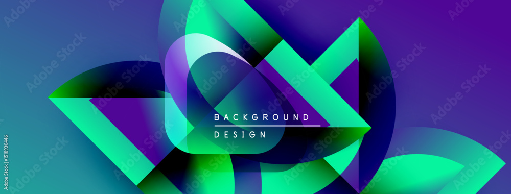Aufkleber Abstract geometric shapes blend vibrant blues, greens, purples. Modern design features overlapping layers, creating dynamic visual effect.