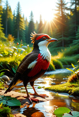 Majestic Bird by a Forest Stream at Sunrise