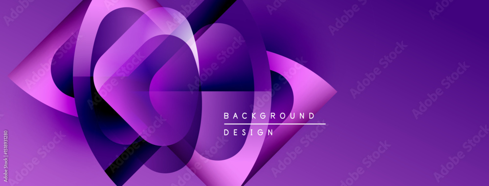 Poster abstract purple design features overlapping shapes, gradients, dynamic composition. modern aesthetic