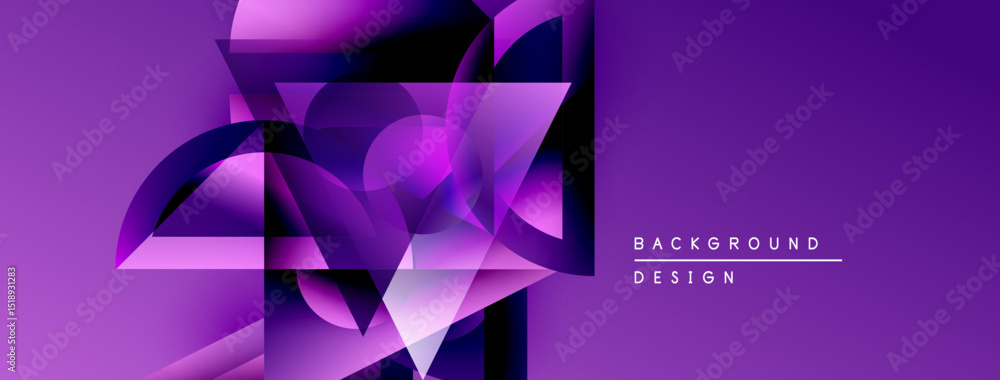 Poster abstract purple design. geometric shapes overlap, creating dynamic visual effect. modern, stylish ba