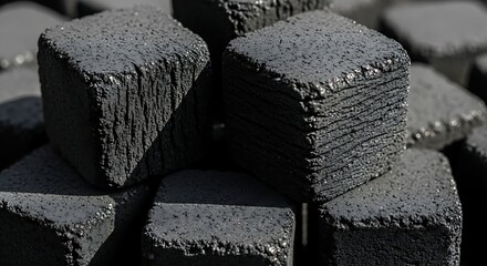 Closeup View of Stacked Charcoal Briquettes