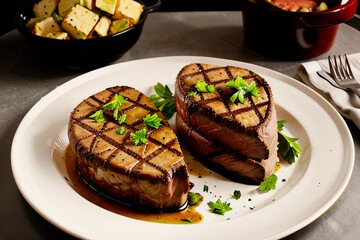 Grilled Steak with Fresh Herbs and Side Dishes