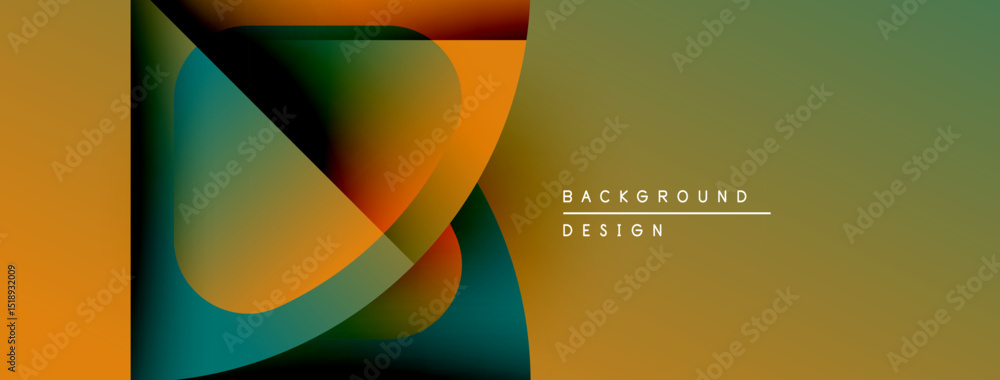 Poster abstract geometric shapes overlap, creating vibrant color gradients. design features warm, cool tone