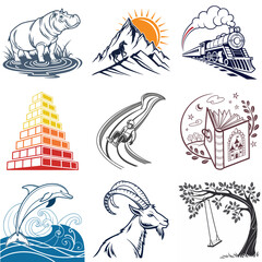 Collection of Diverse Vector Illustrations Animals Nature Recreation and Imagination