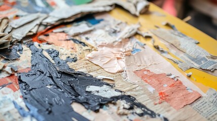 Naklejka premium Abstract Collage of Paint and Paper on Yellow Surface