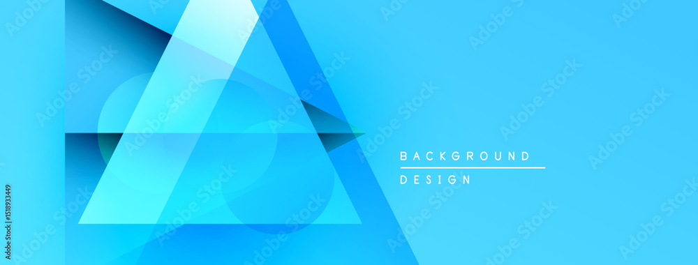 Poster Abstract blue shapes overlap creating dynamic composition. Gradient background adds depth, modern aesthetic. Minimal text present.