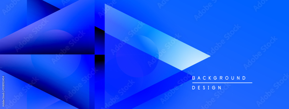 Poster abstract blue design features geometric shapes, gradients, overlapping layers. modern aesthetic, sui