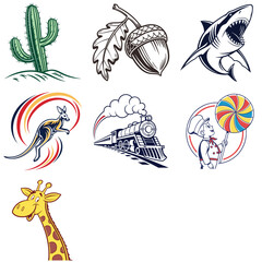 Collection of Diverse Cartoon Illustrations Nature Animals Transportation and Childhood Sweetness