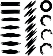 Creative Black Paint Brush Strokes Collection on White Background for Artistic Designs