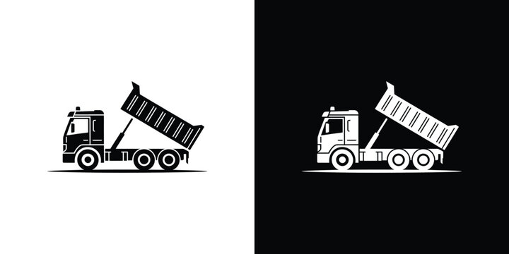 Dump Truck Silhouette Black and White Illustration of a Tipping Construction Vehicle