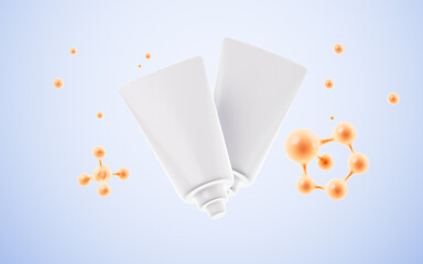 Face wash and molecules, The concept of skin care and skin cleansing, moisture skin, Cosmetics advertisements and so on , 3d rendering.