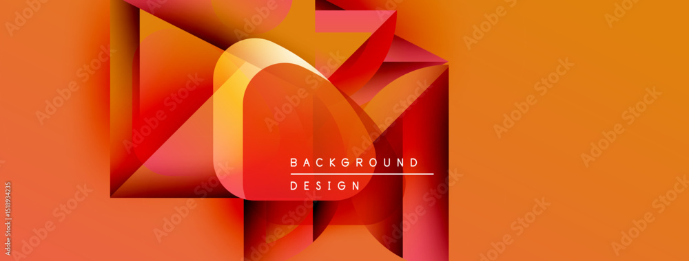 Aufkleber abstract geometric shapes, vibrant orange hues, modern design elements. background features layered 