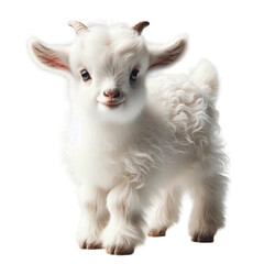 Adorable white baby goat kid isolated on transparent background isolated on white background