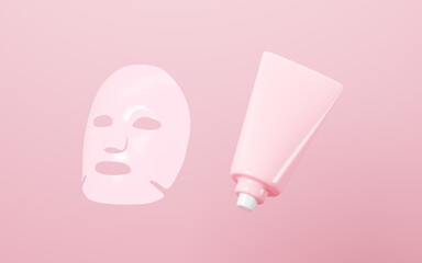 Facial skin care mask, hydrating mask, whitening mask, Advertising skincare concept, 3d rendering.