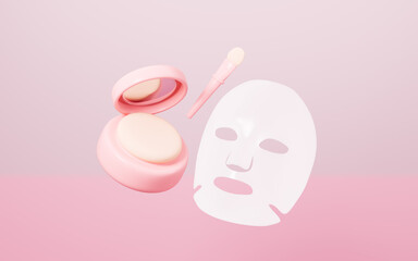 Facial skin care mask, hydrating mask, whitening mask, Advertising skincare concept, 3d rendering.