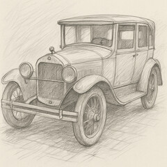 Fototapeta premium classic or antique car sketch in monochrome style