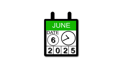 4K calendar animation June date 6 2025 illustration . black background clean and stunning 4k illustration .