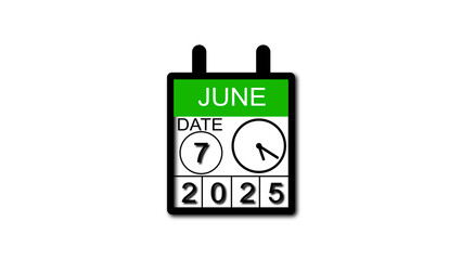 4K calendar animation June date 7 2025 illustration . black background clean and stunning 4k illustration .