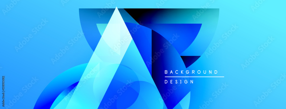 Poster Abstract blue gradient shapes create dynamic composition. Modern design elements suggest technology, innovation, future concepts. Clean aesthetic.