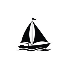 Silhouette of a Sailboat on Water with a Mast and a Flag