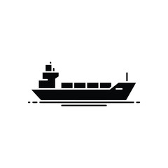 Obraz premium Isolated Black Silhouette of Cargo Ship, Container Vessel, on Water, White Background Illustration