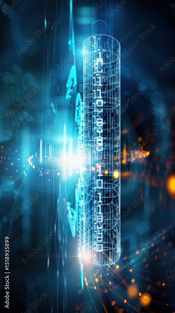 Poster digital transformation event showcasing data visualization technology in a futuristic environment fo