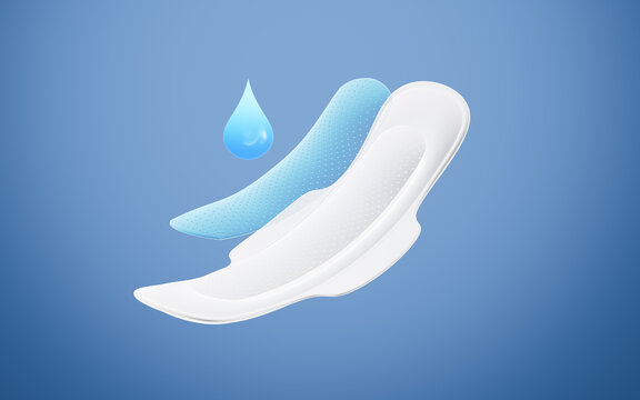Menstrual pad advertisement, The concept of light and breathable, soft and breathable and so on, 3d rendering.