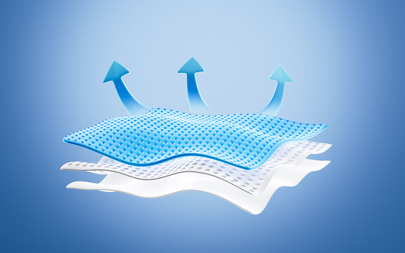 Multiple layers of wave-shaped design for the mattress background, Suite for the presentation of diaper, wet wipes, sanitary pads, mattresses and so on. 3d rendering.