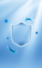 Transparent shield and arrows, Concept of Defending Against Viruses and Bacteria, 3d rendering.