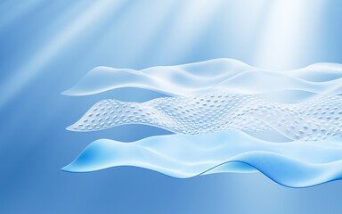 Multiple layers of wave-shaped design for the mattress background, Suite for the presentation of diaper, wet wipes, sanitary pads, mattresses and so on. 3d rendering.