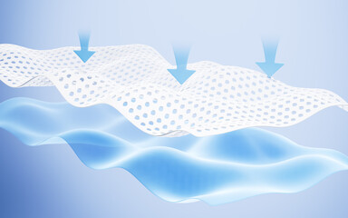 Multiple layers of wave-shaped design for the mattress background, Suite for the presentation of diaper, wet wipes, sanitary pads, mattresses and so on. 3d rendering.
