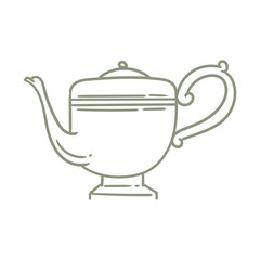 Illustration of an antique teapot, hand-drawn in ink. Original teapot drawings. Line art.