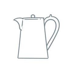 Illustration of an antique teapot, hand-drawn in ink. Original teapot drawings. Line art.