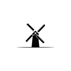 Simple Isolated Silhouette of a Traditional Dutch Windmill Against a Plain White Background