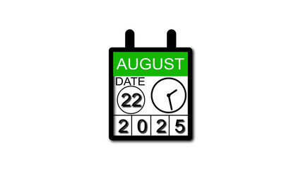 4K calendar animation August date 22 2025 illustration . black background clean and stunning 4k illustration .