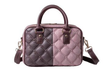 Two tone quilted leather handbag isolated on transparent background