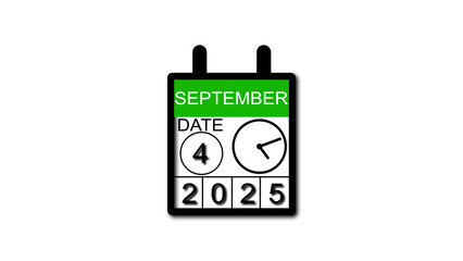 4K calendar animation September date 4 2025 illustration . black background clean and stunning 4k illustration .