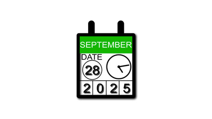 4K calendar animation September date 28 2025 illustration . black background clean and stunning 4k illustration .