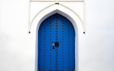 Arched Doorway with Blue Studded Door, Africa, North Africa, Tunisia, Sidi Bou Said. High quality