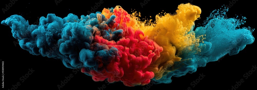 Aufkleber vibrant swirls of cyan, red, and yellow inks explode against a stark black backdrop, creating a dyna