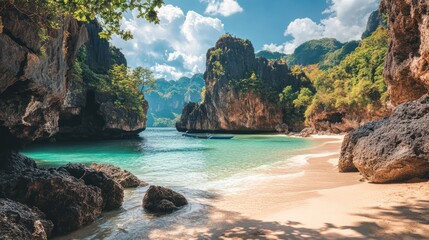 Hidden Lagoon Paradise: Secluded Beach Cove Surrounded by Majestic Limestone Cliffs