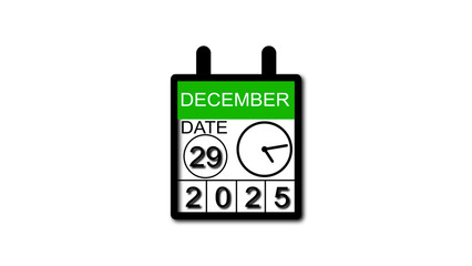4K calendar animation December date 29 2025 illustration . black background clean and stunning 4k illustration .
