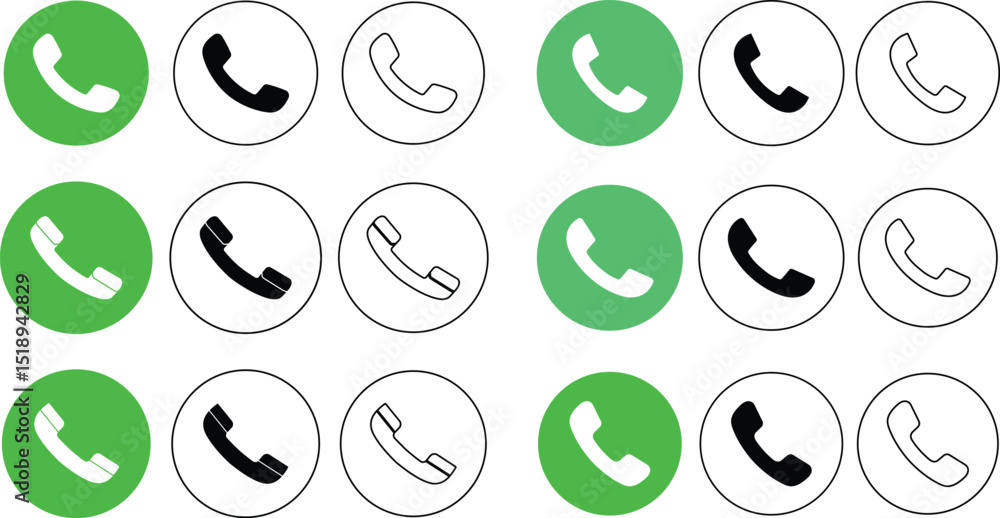 Poster multiple phone icon designs with circle background variations for business communication and interfa