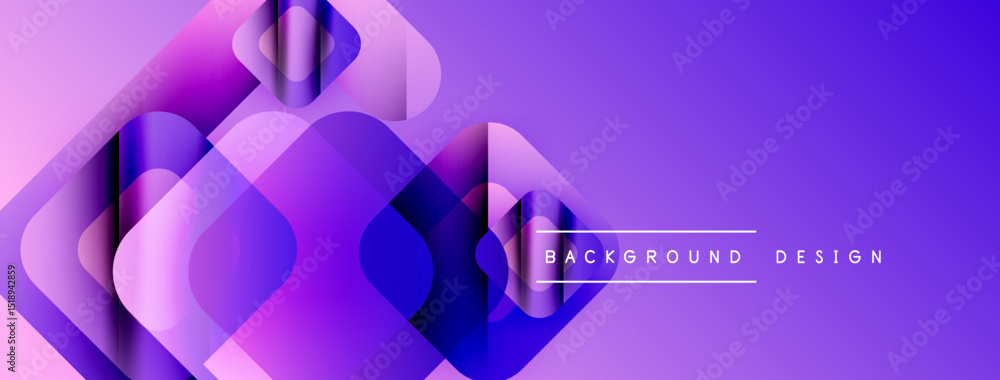 Poster abstract purple design features overlapping squares, rounded rectangles. gradient shades create dyna