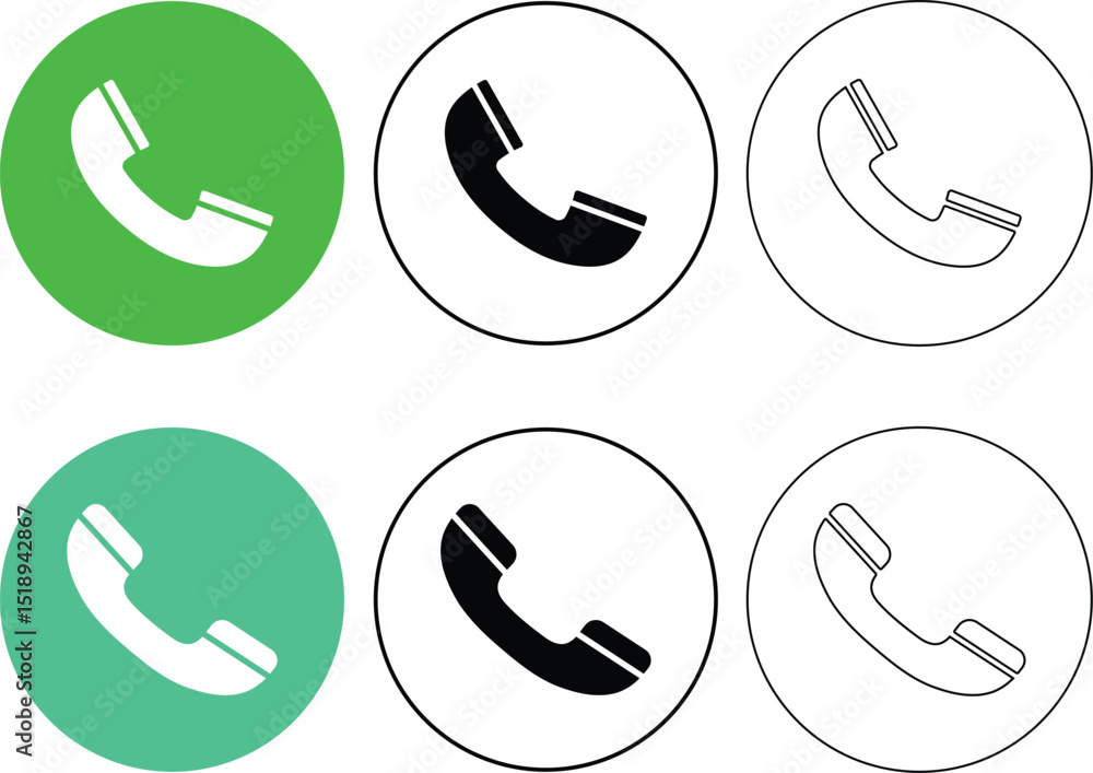 Poster various phone icon designs in circular frames with different colors and line art representations