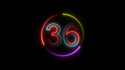 Dynamic circular and glowing neon number 36 illustration . on a black background. and creating a stunning 4k illustration .