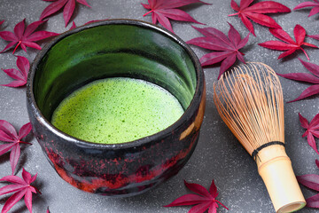 日本の茶道　茶碗と抹茶と茶筅　日本の秋のイメージで　　
Japanese tea...