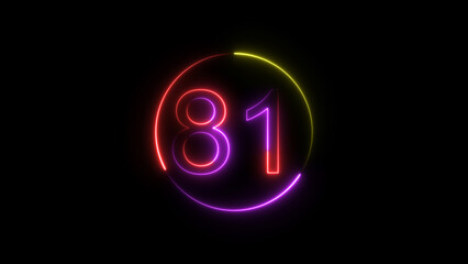 Dynamic circular and glowing neon number 81 illustration . on a black background. and creating a stunning 4k illustration .