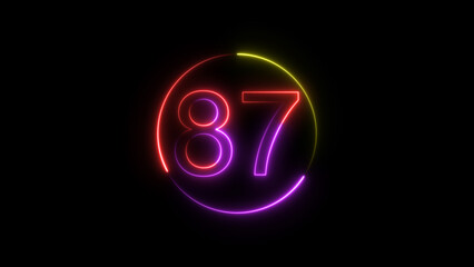 Dynamic circular and glowing neon number 87 illustration . on a black background. and creating a stunning 4k illustration .